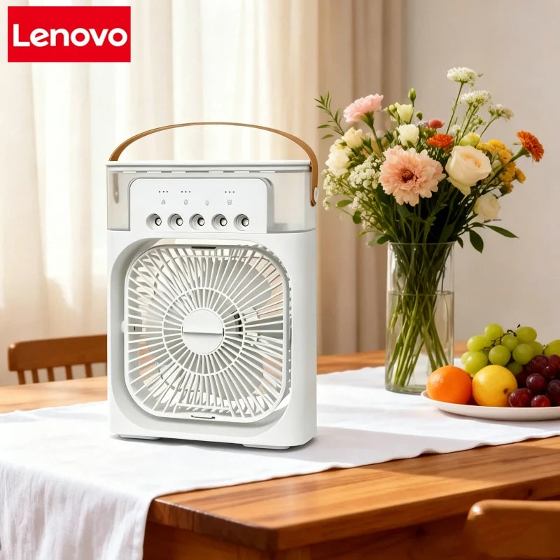 Original LENOVO 3 in1 Fan Air Conditioner Household Medium Whirlwind Turbo Air Cooler Led Night Light Portable 5 Nozzles Humidifier Air Adjustment Water Mist Fan Office Home Fan Air Cooling Supplies.