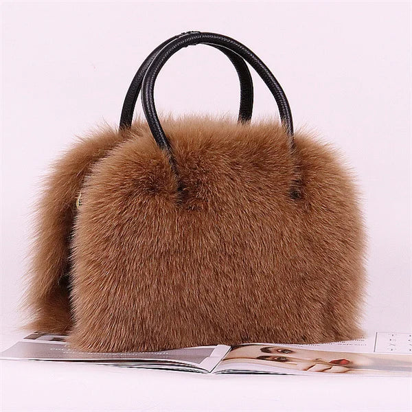 New Women's Clothing Designer Brand Luxury Real Fox Hair Large Capacity High-End Evening Party Business Dinner Handbag Charm Women's Fur Bag Purse Girls Ladies Luxury Fashion Apparel Accessories Clothing Supplies