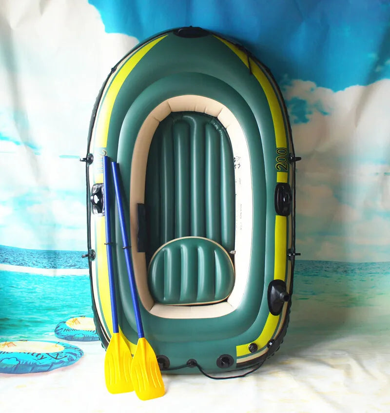 Two Person Top Quality Inflatable Fishing Boat + Paddles Set Rubber Dinghy PVC Kayak Thickened Rafting Boat for Sea Beach Summer Water Sports Supplies