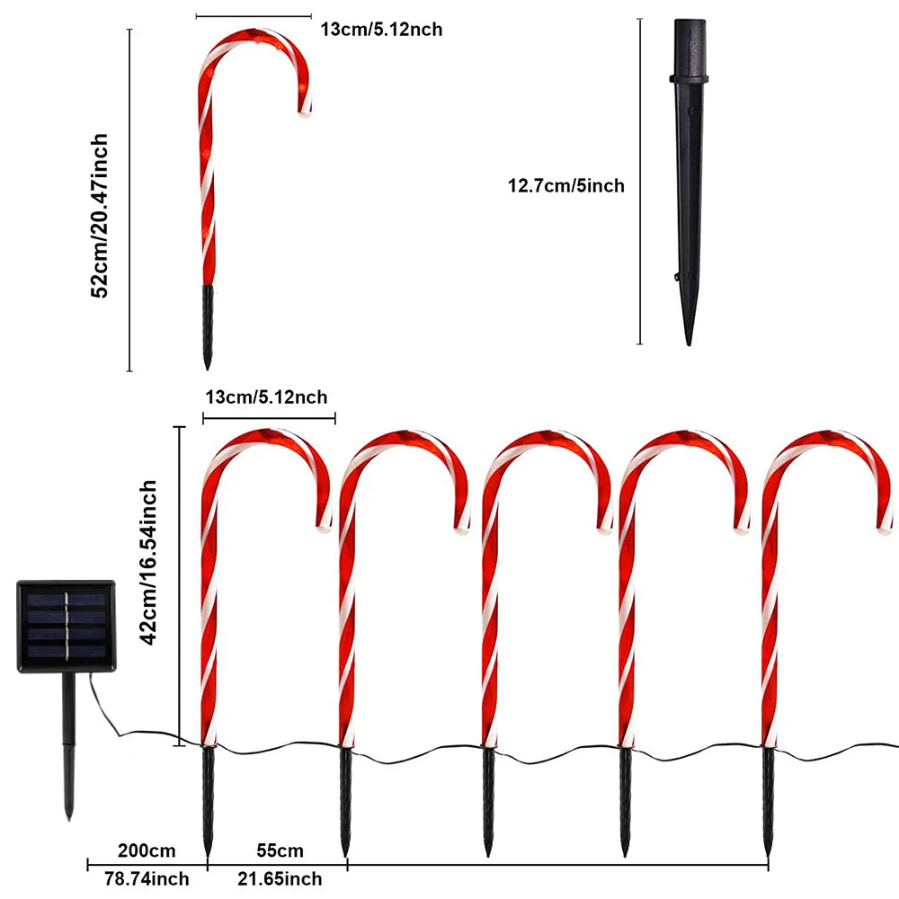 4/5/8 PCS Set Solar Christmas Candy Cane Lights Outdoor Waterproof Christmas Day Light Pathway Marker Candy Lights Garden Passage Decoration