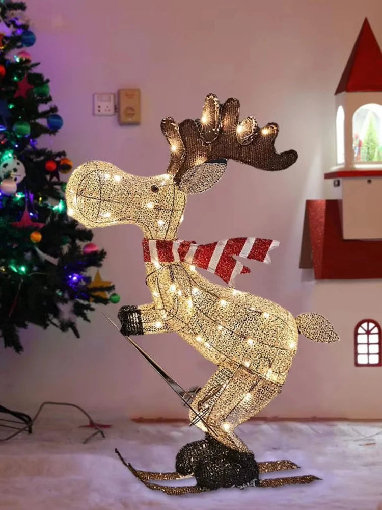 NEW Arrivals Lighted Reindeer Ornaments Glowing Ski Deer Statue with LED Lights String Standing Reindeer Figurines for Christmas New Year Eve Decoration Home Outdoor Garden Courtyard Lawn Accessories Supplies
