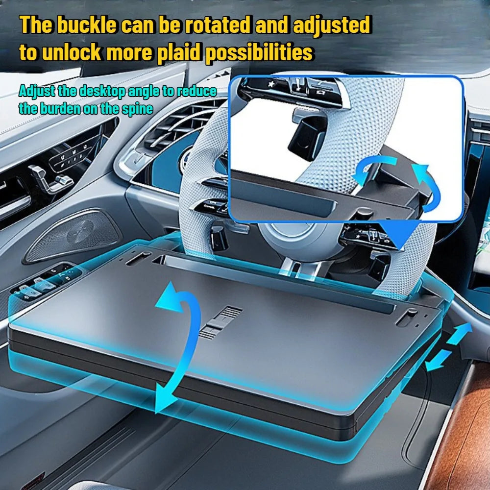 New Car Tray Carbon Fiber Table Food Tray Desk Folding Laptop Desk Auto Steering Wheel Tray Mount Adjustable Water Cup Computer 10kg Weight Bracket Holder Accessories