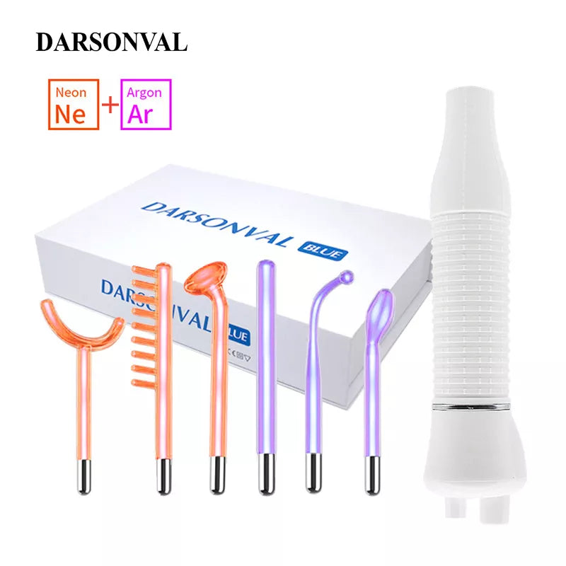 Darsonval Portable High Frequency Facial Machine Skin Therapy With 6 Neon & Argon Wands Remove Wrinkles Acne Facial Therapy Wand