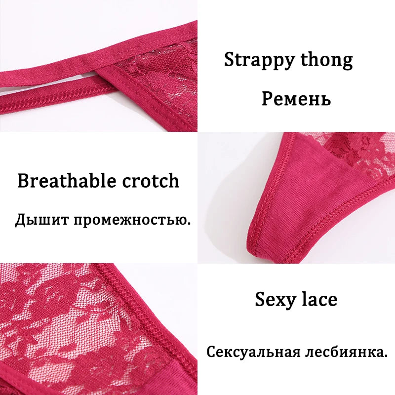 5Pcs Sexy Women's G-String Lace Panties Floral Lingerie Woman Panties Sexy Thong Underwear Female Pantys Perspective Intimates ﻿