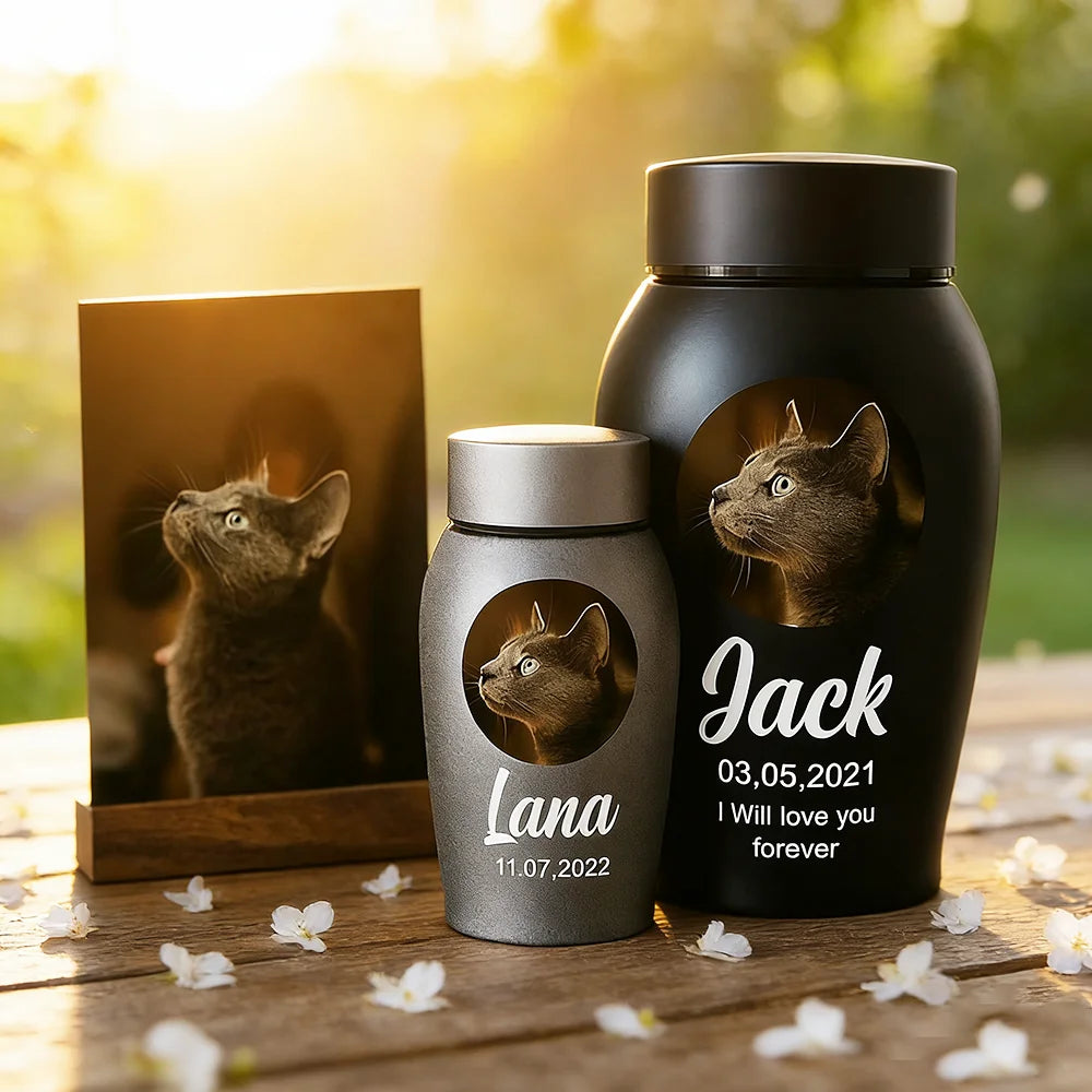 Dogs Cats Custom Pet Urns for Ashes Stainless Steel Cat Dog Urns Memorials Pet Photo Names Dates Urn for Dogs Ashes Pet Souvenir Jar Keepsake Gifts Pets Last Farewell Funeral Supplies