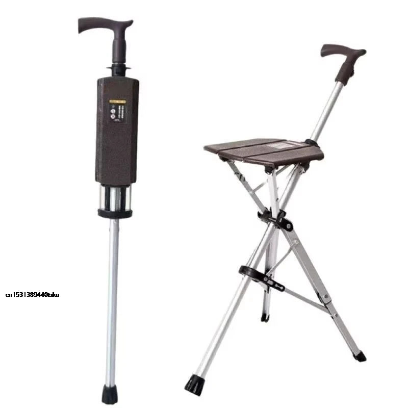 110KG Load Bearing New High Quality Aluminum Alloy Foldable Cane Stick Seat Adjustable Elderly Crutch Fishing Chair With Stool Outdoor Activities Walking Hiking Camping Mobility Medical Supplies