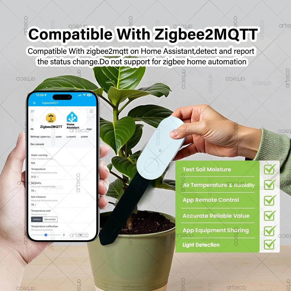 APP Control TUYA Zigbee Smart Soil Tester, illuminance Temperature Humidity Meter Moisture Sensor 4 In 1 Real Time Monitor For TUYA APP Zigbee2MQTT Home Gardening Accessories