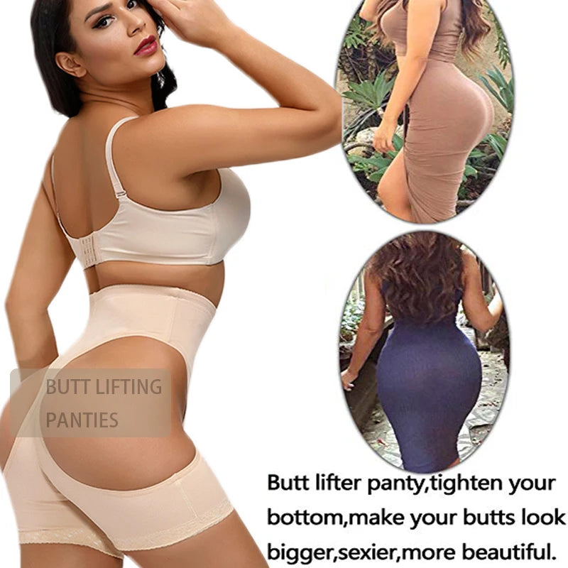 S-6XL Plus Size Women's Butt Lift Shaper Beige/Black Color Panties Hollow Out Tummy Control Hook Underwear Booty Enhancer Push Up Shapewear Ladies Underwear Apparel Accessories