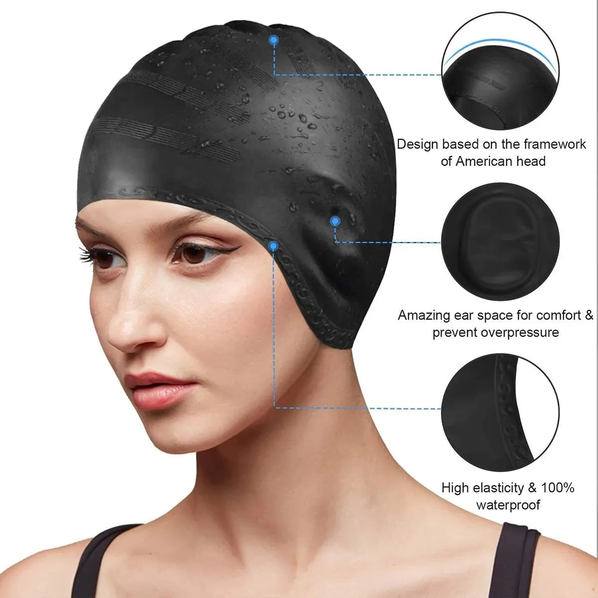 1pc Swimming Cap, Men's and Women's Swimming Cap, Waterproof Cap, 1 Nose Clip, 2 Rarplugs, 3D Rar Ergonomic Design