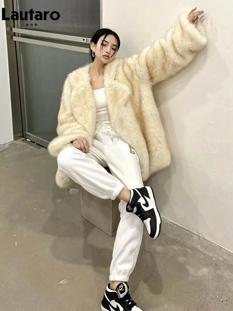 Luxury Winter Warm Loose Casual Thick Soft Hairy Faux Fur Coat Women High Quality Furry Fluffy Jacket Korean Fashion Snow Clothes Supplies Female Girls Luxury Fashion Clothing Products