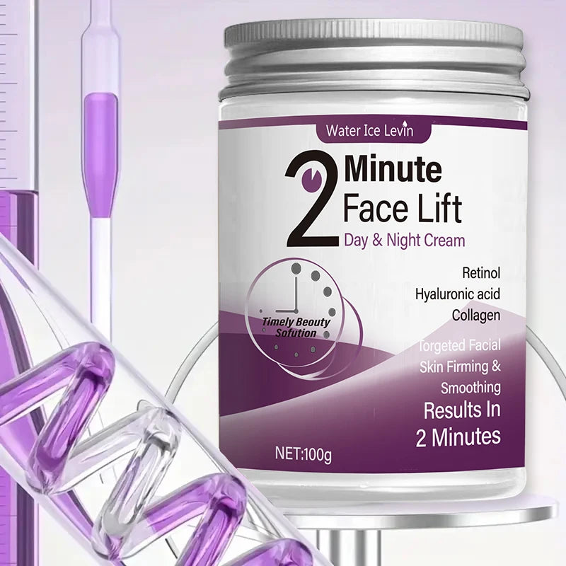 2 Minutes Facial Lifting Day and Night 100gr Cream Contains Retinol, Hyaluronic Acid and Collagen - Moisturizing Lotion Suitable for All Light Skin Tone, No Fragrance, Absorption of 2 Minutes