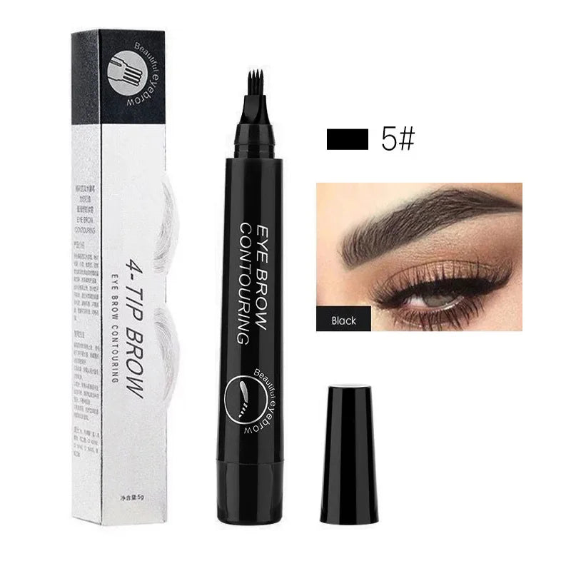 5 Colors Waterproof 4 Fork Tip Eyebrow Tattoo Pencil Long Lasting Brown Liquid Eyebrow Pen Eye Cosmetics Women Beauty Makeup