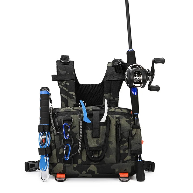 NEW Arrivals Multi-Purposes  Fishing Tactical Chest Bag Camping Hiking Backpack Front Chest and Back Vest Bags Lure Fishing Tackle Bag Fanny Pack Men Climbing Bag