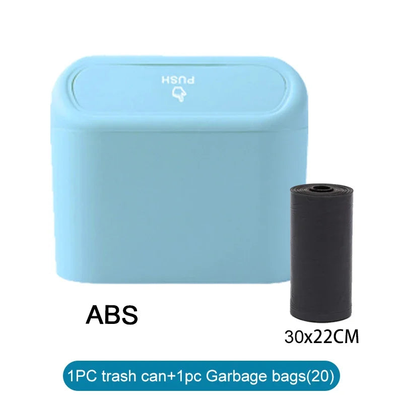 NEW Blue/White Color Car Trash Can (with Lid) Contains 60 (300) Garbage Bags, Small Car Trash Can, Leak-Proof Mini Car Cleaning Accessories