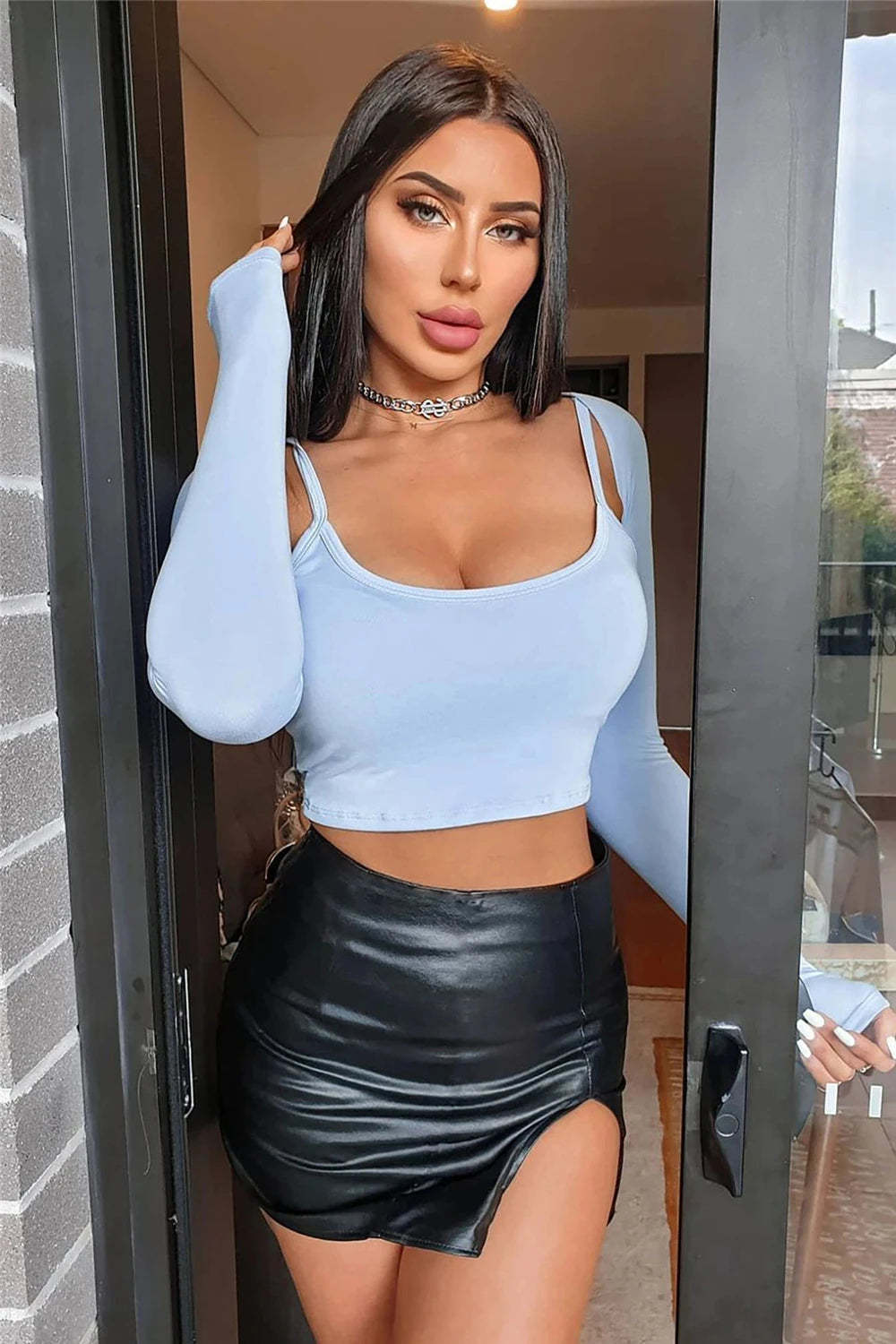 NEW S-2XL UK Plus Size Sexy Black Mini Skirts Women Sexy PU Skirts Zipper Leather Asymmetrical Skirt