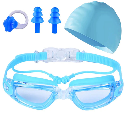 NEW 4 Colors Adult Swimming Goggles High Definition Swimming Water Pool Beach Goggles Non-Eye-Proof Silicone Earplugs Large Frame Anti-Fog Professional Waterproof Nose Ear Protection Set