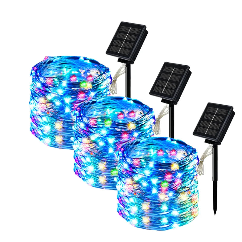 4 PCS Set 22m-200LEDS Outdoor Solar String Light LED Fairy Garland Copper Wire Light Garden Yard Party Christmas Decoration Lamp 8 Mode