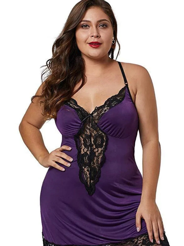 NEW Arrivals S-8XL PLUS SIZE Red/Leopard/Purple/Black Spaghetti Straps Nightgown BBW Curvy Women Summer Lace Satin Sleepwear Sexy Nightdress Ladies Pajamas Home Wear Fashion  Clothes