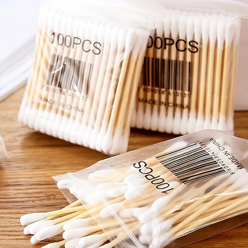 1000 PCS Set Wooden Bamboo Cotton Swabs - Bamboo Sticks Cotton Swabs For Ears, Makeup Cleaning  - Double Round Thick Cotton Buds Cleaning Hygiene Tools Combo Beauty Health Supplies