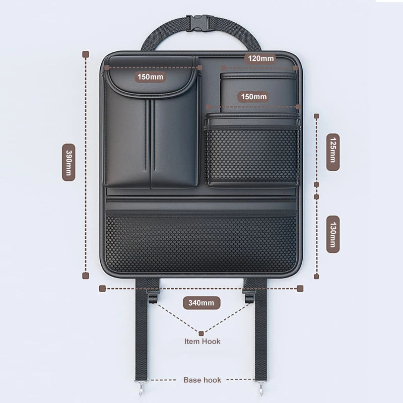 Car Seat Back Organizer Rear Row Storage Bag with Elastic Band  Leather Multi Pocket Anti Kick Pad Seat Protector