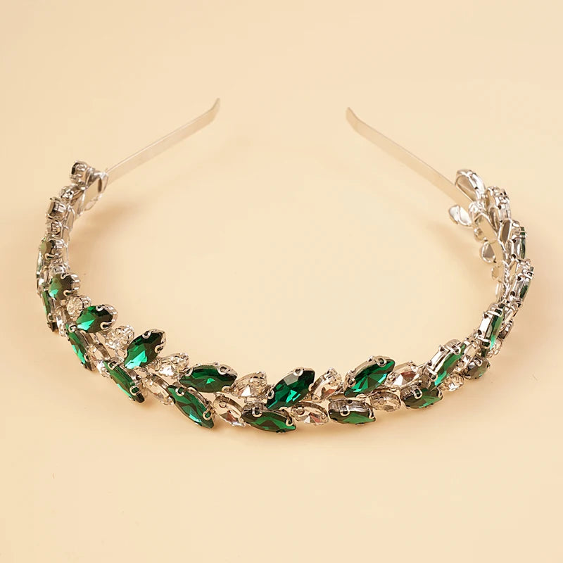 Australian Opal Stones 12 Color Luxury Bride Crystal Wedding Headband Silver Blue Red Bridal Headpiece Sparkly Rhinestones Hair Jewelry Accessories for Women and Girls