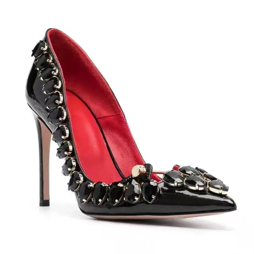 UK Large Size Runway Women Pumps Crystal Metal Decoration Luxury High Heels Sandals For Women Luxury Designer Nightclubs Banquets Female High Heels Shoes