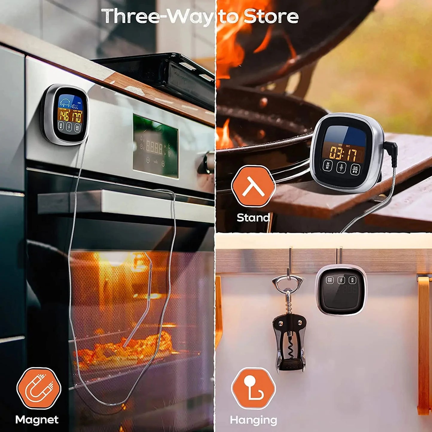 Digital Meat Kitchen Thermometer Stainless Waterproof Meat Temperature Thermometer Probe Oven Cooking BBQ
