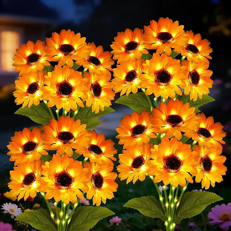 2 PCS Set (12 Heads) Home Villa Solar Sunflower Lights Solar Lights Outdoor Garden Decor Birthday Gift Waterproof Solar Flower Garden Stake Lights Lawn Pathway Home Lighting Decoration Supplies