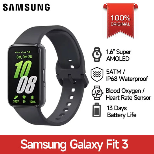 Original Samsung Galaxy Fit 3 Smart Band 1.6'' Super AMOLED Display Heart Rate Blood Oxygen Sensor 13 Days Battery Life IP68 Waterproof Watch Electronics Sports Supplies