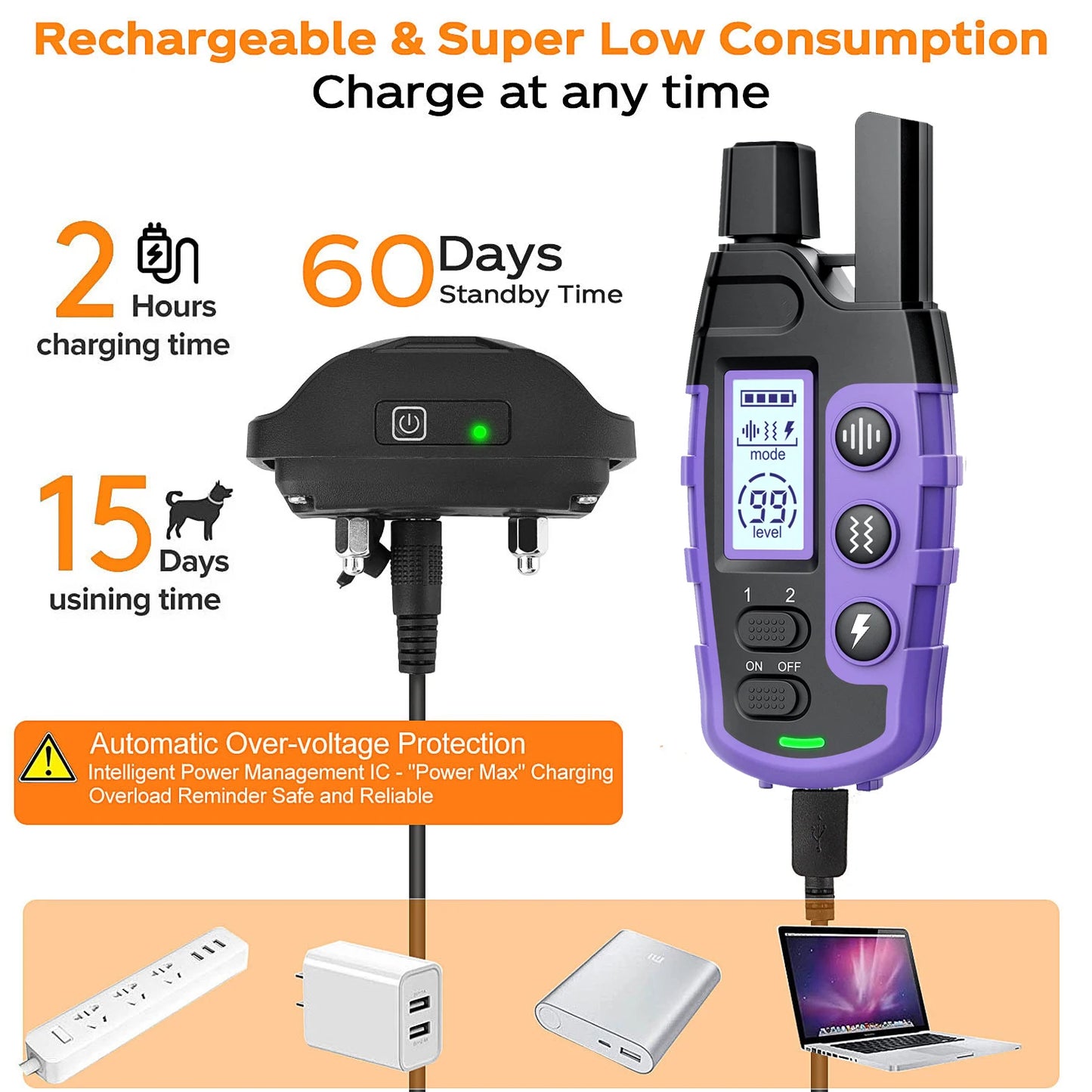 3300Ft Electric Dog Training Collar Remote Control Waterproof Pet BehaviorFor 5-120lbs Puppy With Shock Vibration Beep