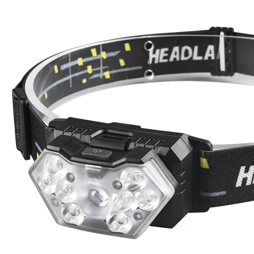 NEW Arrivals 9 Led 2000 Lumen Powerful Strong Light Headlamp USB Rechargeable Motion Sensor Headlight Portable Fishing Camping Sports Cycling Outdoor Hiking Head Lamp Work Flashlight