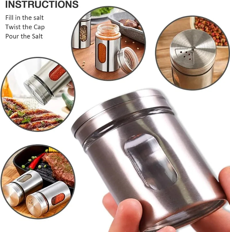 201 Stainless Steel Seasoning Jar Condiment Salt Sugar Shaker Pepper BBQ Camping Picnic Spice Storage Box Powder Bottle Container Toothpick Holder Kitchenware Accessories