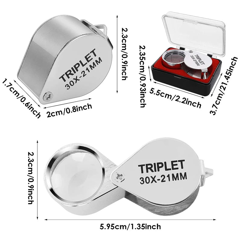 NEW Arrivals Pocket Jewelry Loupe 30X 20X 10X Jewelers Eye Magnifying Glass Rings Gold Diamonds Magnifier LED/UV Illuminated Loop Folding For Stamp Rock Collect Jewelry Accessories