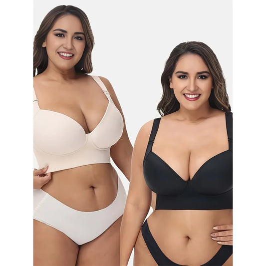 NEW Arrivals 2PCS- PLUS SIZE Chubby Women's Back Smoothing Bra Hides Back Fat Full Coverage Comfortable Seamless Bra Push-Up Bra Curvy Ladies Underwear Sets