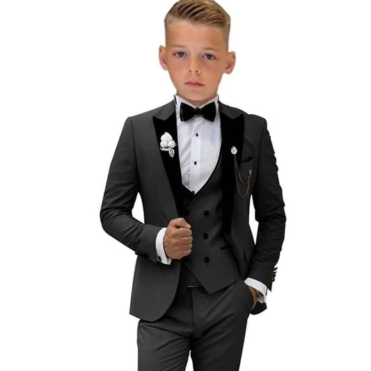 3 PCS Set 3Y-14Y 7 Colors Autumn New Arrival Kids Formal Suit Set, Velvet Notched Lapel Neck , Matching Vest and Pants, Boy's Tuxedo Set