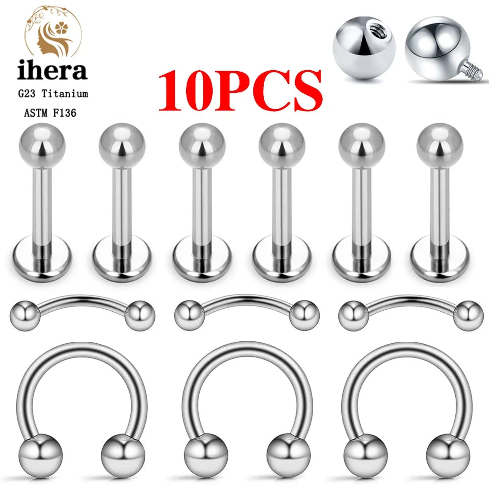 10PCS G23 Titanium Eyebrow Piercing Jewelry Nose Septum Piercing Ring C Rod 16G ASTM F136 Women Labret Lip Stud Girls Female Jewelry Fashion Products