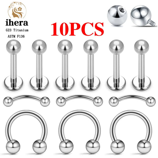 10PCS G23 Titanium Eyebrow Piercing Jewelry Nose Septum Piercing Ring C Rod 16G ASTM F136 Women Labret Lip Stud Girls Female Jewelry Fashion Products