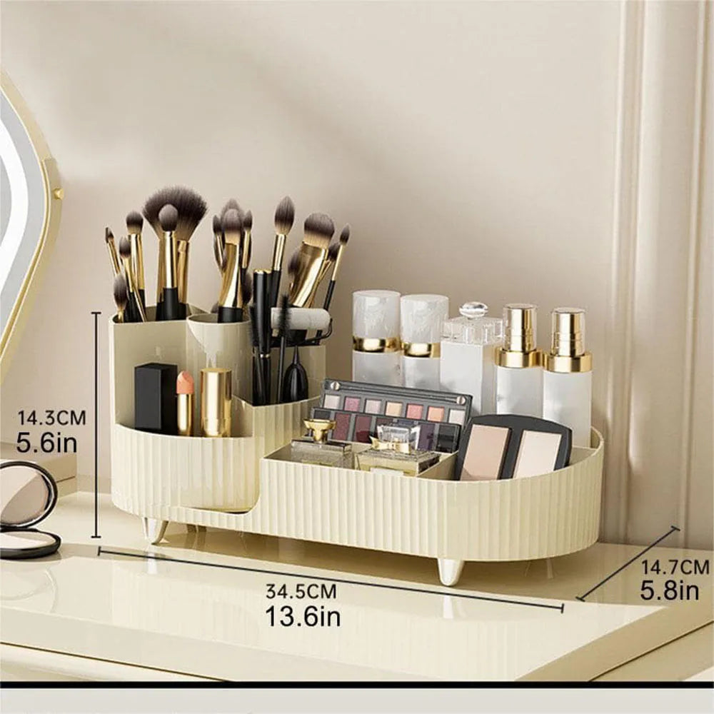 360* Rotating Makeup Organizer with Rotating Base and Divided Compartments for Lipsticks and Skincare Products