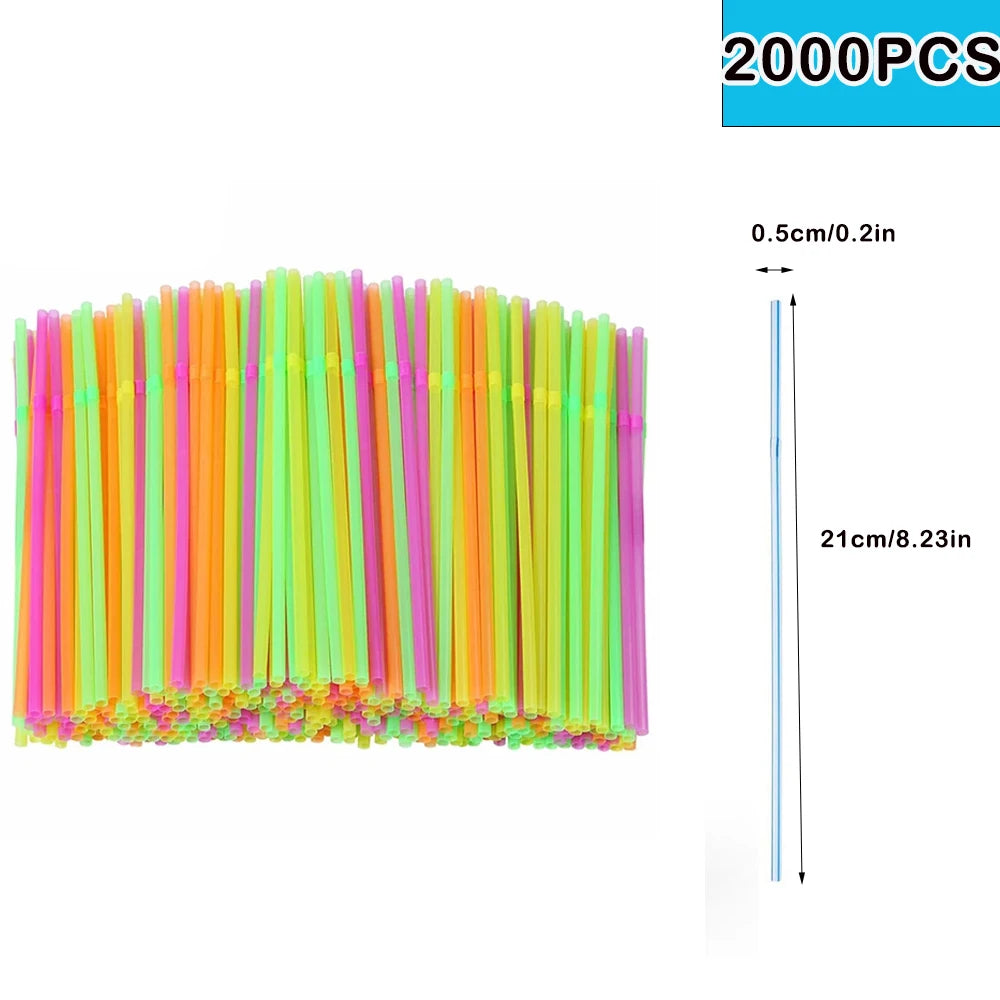 3000 PCS Set Multicolor Black Drinking Straws Cocktail Cola Bar Party Wedding Kitchen Beverage Straw Palette for Hotels Restaurants Pub Night Club