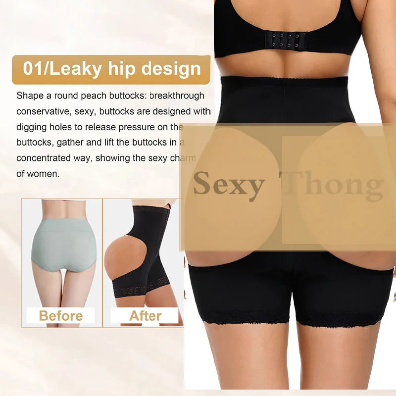 S-6XL Plus Size Women's Butt Lift Shaper Beige/Black Color Panties Hollow Out Tummy Control Hook Underwear Booty Enhancer Push Up Shapewear Ladies Underwear Apparel Accessories