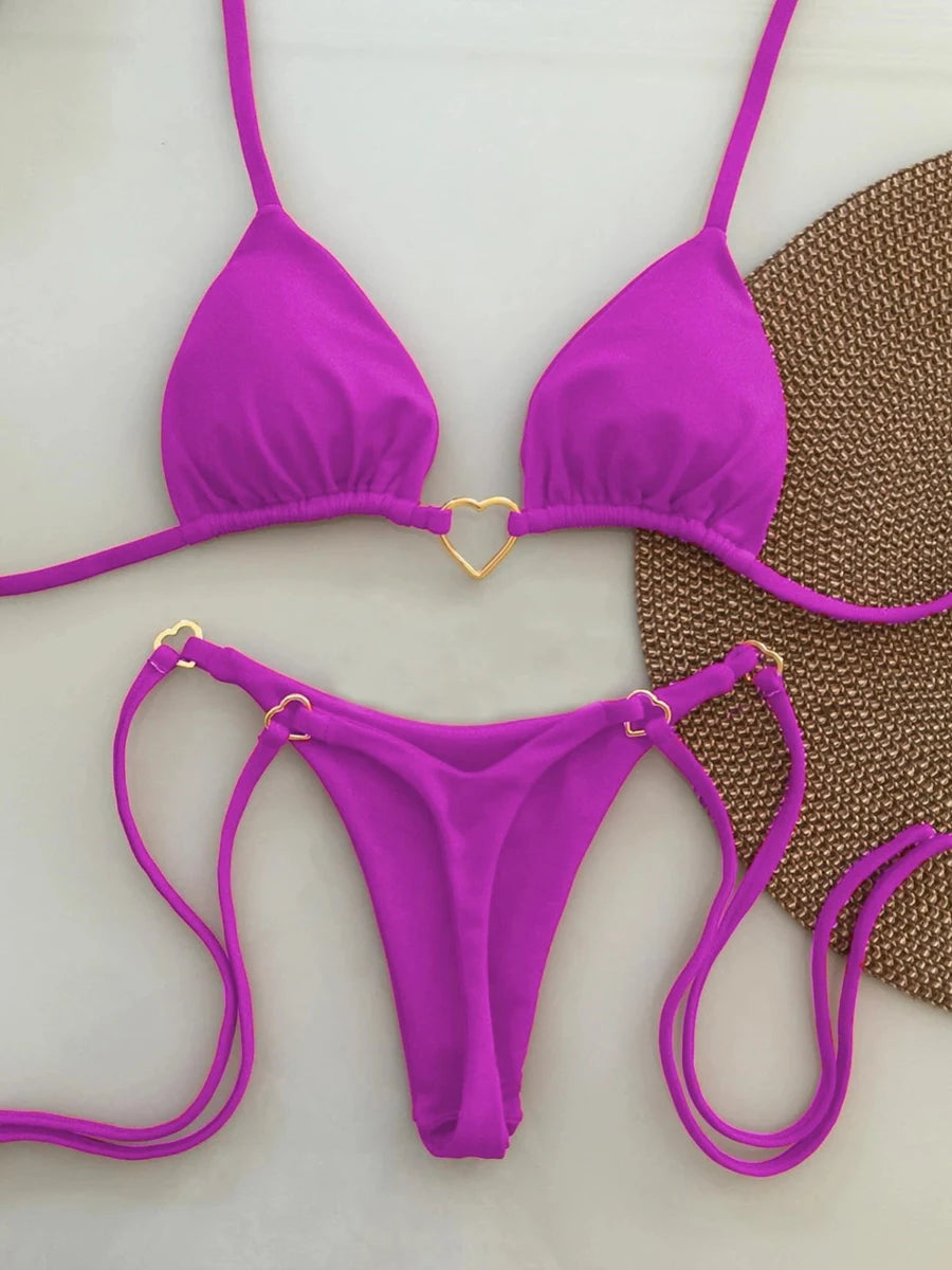 NEW 5 Colors Triangle Thong Bikini  Women Halter Swimsuit Solid Sexy Brazilian Swimwear Female Bathers Bathing Swimming Water Pool Swim Suit Ladies  Sexy Beachwear