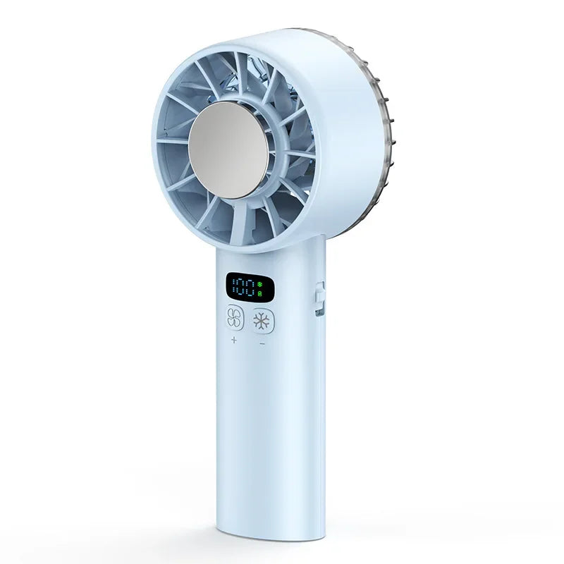 Super Power 5200mAh -16C  Ice Compress High-Speed Cooling Fan Handheld Fans USB Rechargeable Portable Mini Fan LED Digital Display, Travel, Camping, Outdoor Beach Air Cooling Fans