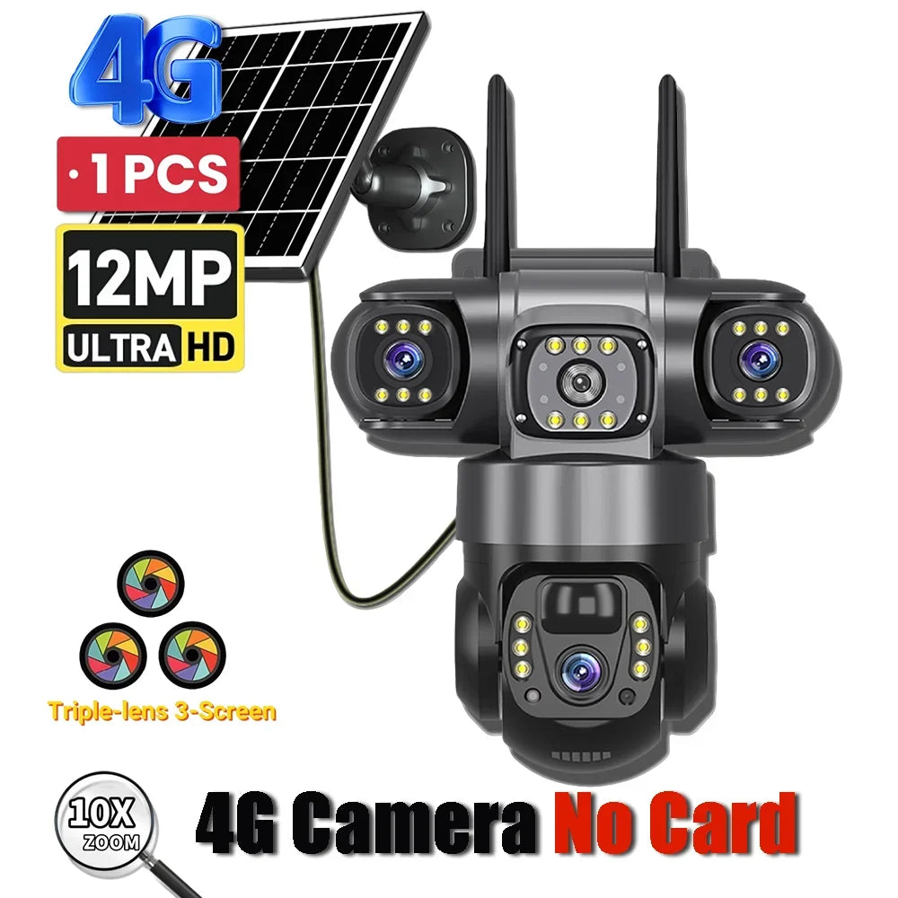 NEW V380 PRO 3 Lens IP Solar Camera HD 15 MP Outdoor Waterproof CCTV Night Vision Two-Way Audio Camera Mobile Tracking 4G IP Camera Home Office Factory Security Systems