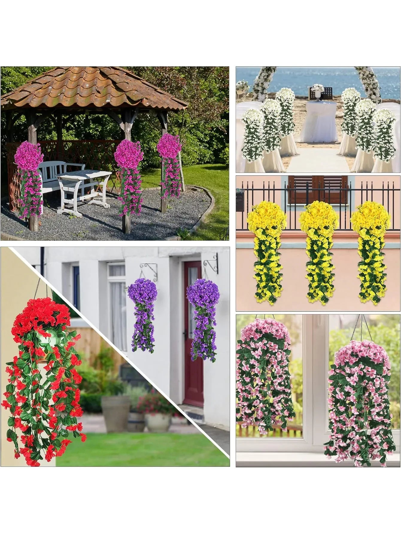 1pc Artificial Violet Ivy Flowers Fake Hanging Flowers Plant for Outside Outdoor Patio Garden Porch Wedding Home Decorations