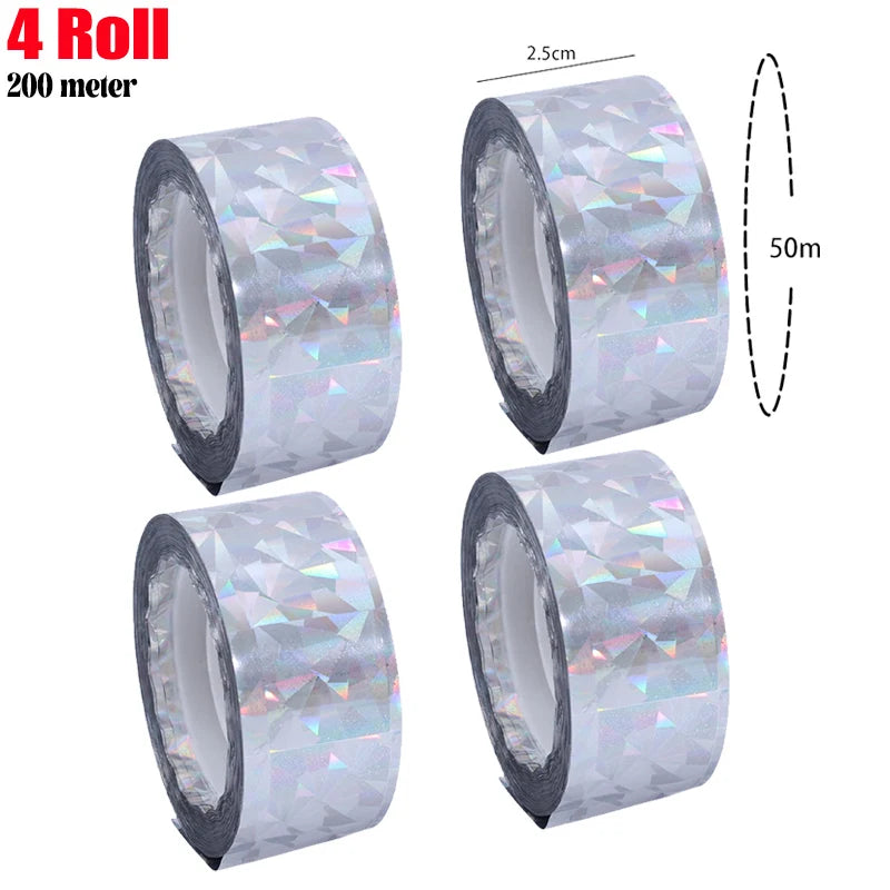 4 Rolls Set 200M Bird Repeller Tape Hawks Pigeon Flashing Reflective Repellents Anti-Bird Scare Double-Sided Ribbon Tape Garden Orchard Plants Flowers Fruits Protective Film Home Garden Tools Sets