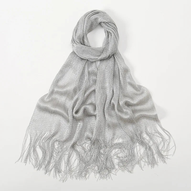 NEW Arrivals 5 Colors 160CMx50CM Sexy Fashion Banquet Sunscreen Shawl Gold Silver Shiny Scarves For Women Lace Tassel Party Evening Dress Scarf