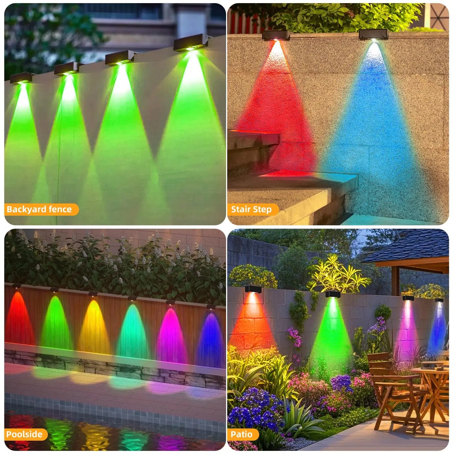 NEW 4PCS Set Solar Fence Light Outdoor Warm White & Cool White & RGB Solar Wall Light 12 Modes Color Changing Deck Light Waterproof for Yard Pathway Home Garden Lighting Supplies