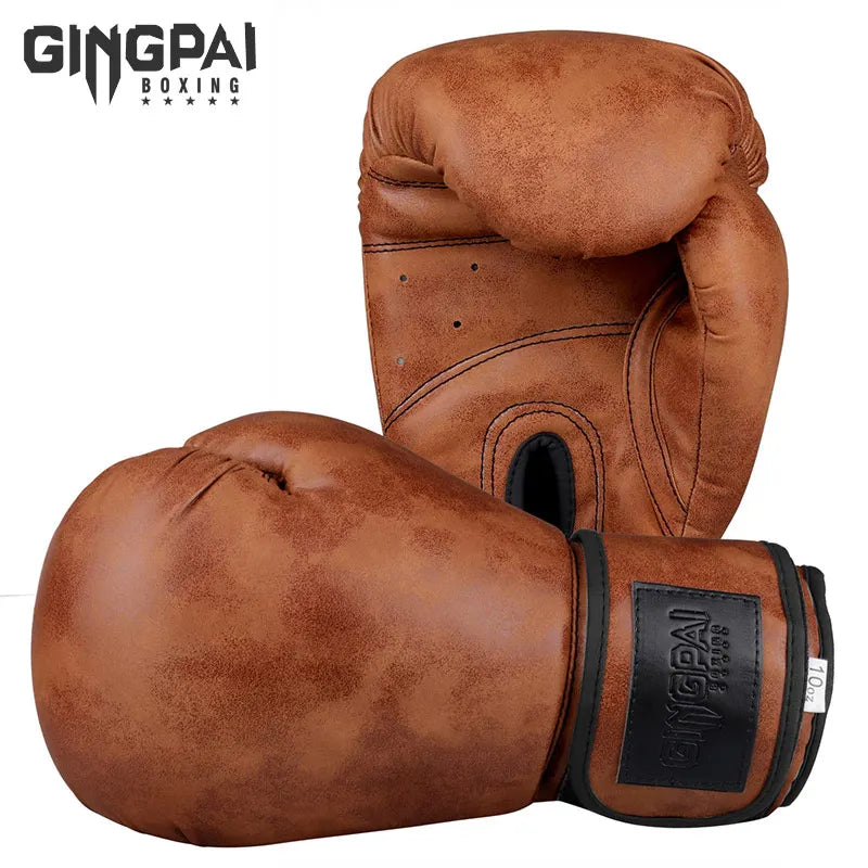 3 Retro Colors Adult Women/Men 8/10/12oz Boks Boxing Gloves Leather MMA Muay Thai Boxing Gloves Mitts Sanda Gym Training Practice  Equipment Sports Accessories