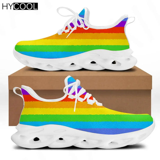 HYCOOL Men Shoes Sneakers Rainbow Gay LGBT Pride Friends Breathable Leisure Male Lace Up Flats Non-slip Footwear Zapatos Hombre
