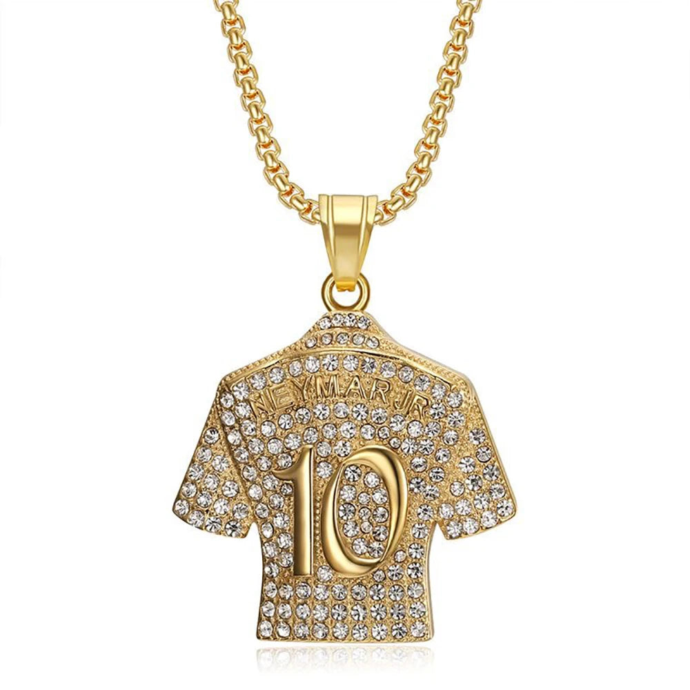 Fashion Football Jersey Messi Cristiano Ronaldo Neymar Mbappé Harland Rhinestone Necklaces + 60cm Gold Chain Men Stainless Steel Soccer Fans Hip Hop Jewelry Accessories
